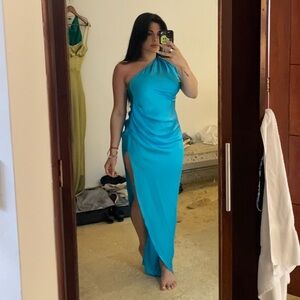 NWT! Aqua Half Shoulder Silk Gown - Saks Fifth Ave - S